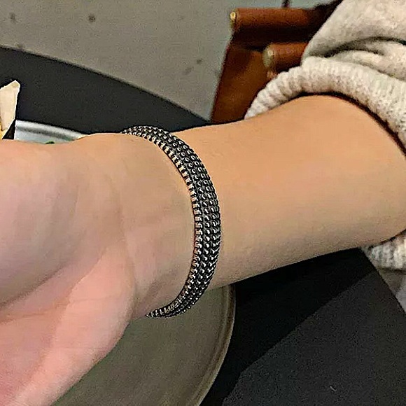 STERLING SILVER GEOMETRIC PUNK BANGLE BRACELET - Picture 8 of 13